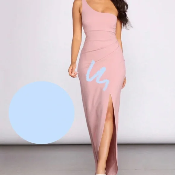 DISCONTINUED Windsor Iris One-Shoulder Crepe Dress in Light Blue